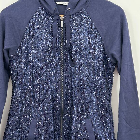Isaac Mizrahi Live! Blue Sequined Hoodie Full Zip Jacket Womens 2XS XXS NWOT - Picture 11 of 16